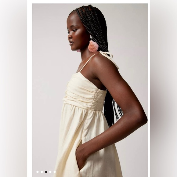 NWT Urban Renewal EcoLinen Tie Shoulder Ruched Babydoll Cream , size S - Picture 8 of 12